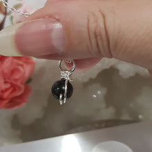 Load image into Gallery viewer, Black Obsidian crystal 8mm bead pendant silver wire wrapped 18mm (chain NOT included)  P217
