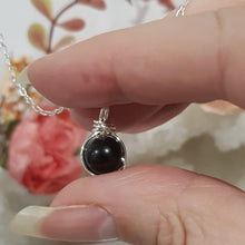 Load image into Gallery viewer, Black Obsidian crystal 8mm bead pendant silver wire wrapped 18mm (chain NOT included)  P217
