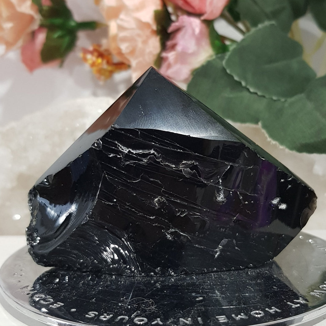 Black Obsidian raw with carved gemmy point stone 90mm 1