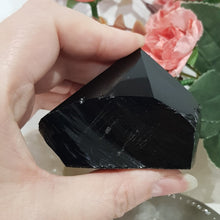 Load image into Gallery viewer, Black Obsidian raw with carved gemmy point stone 90mm 1
