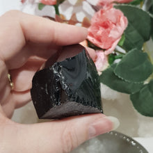 Load image into Gallery viewer, Black Obsidian raw with carved gemmy point stone 90mm 1
