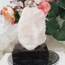 Load image into Gallery viewer, Rose Quartz Rough Crystal stone on wooden stand 90mm 1
