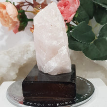 Load image into Gallery viewer, Rose Quartz Rough Crystal stone on wooden stand 90mm 1
