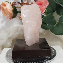 Load image into Gallery viewer, Rose Quartz Rough Crystal stone on wooden stand 90mm 2
