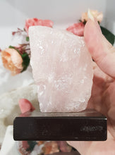 Load image into Gallery viewer, Rose Quartz Rough Crystal stone on wooden stand 90mm 2
