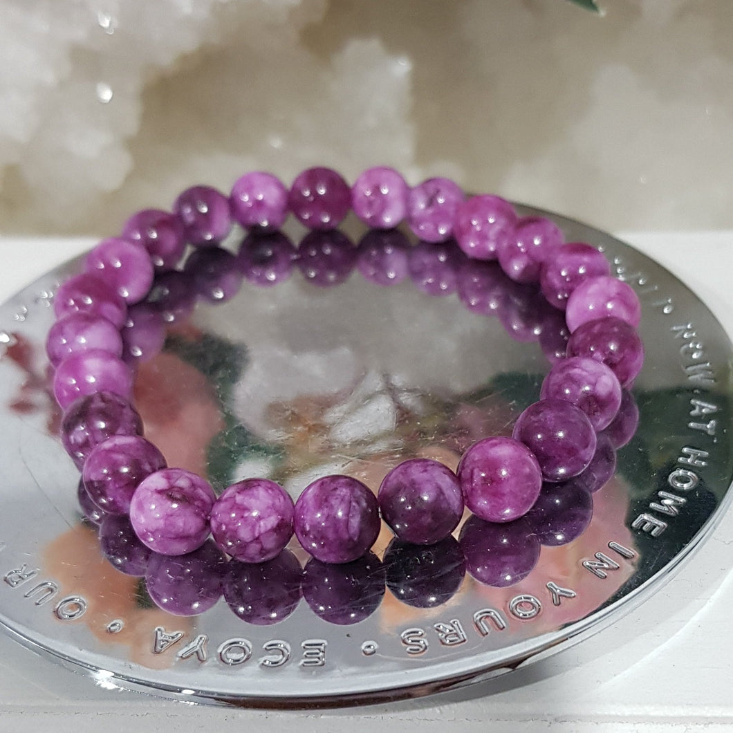 Purple Mica (dyed) crystal Bracelet 8mm gemstone beaded Bracelet 7.5 inch B70