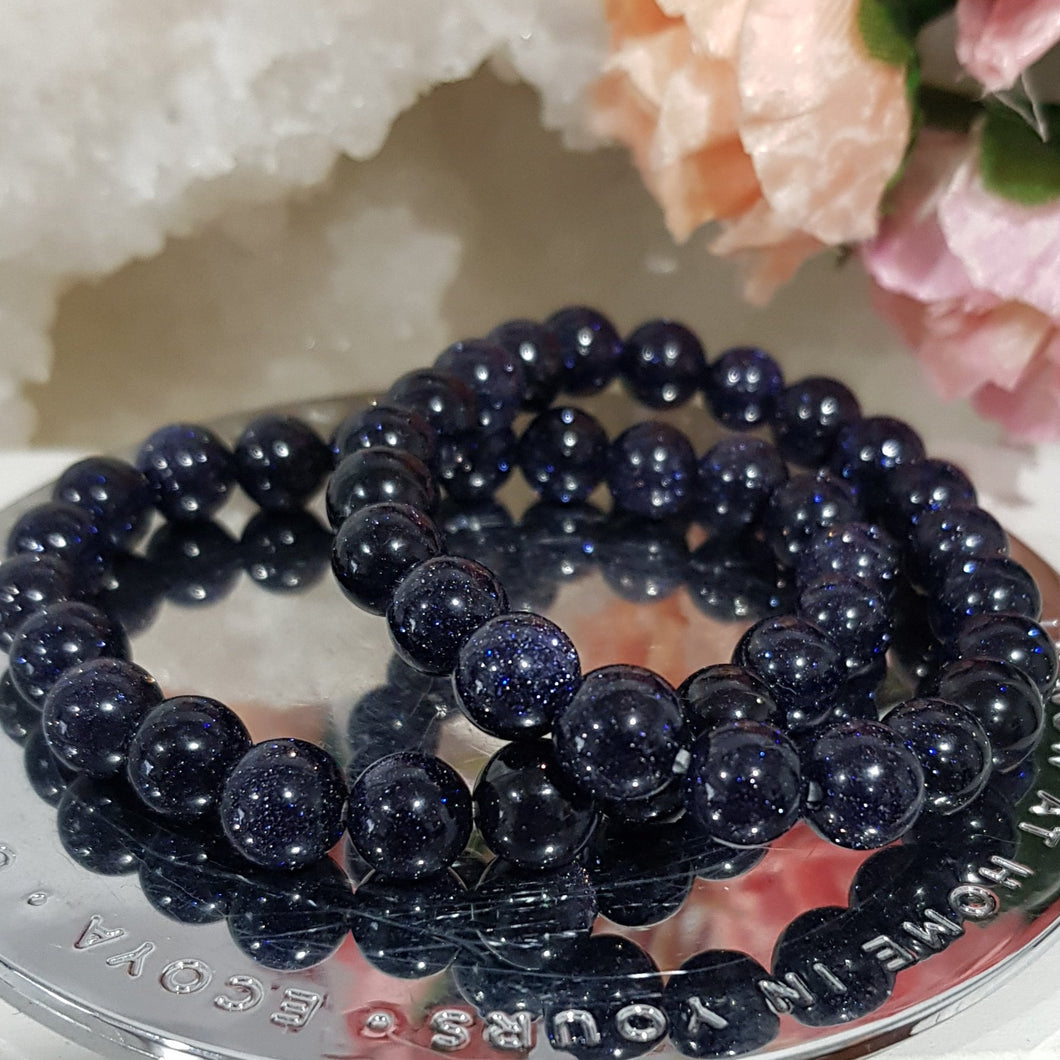 Blue Sandstone Crystal 8mm Beaded Bracelet Gemstone 6.5 inch B71