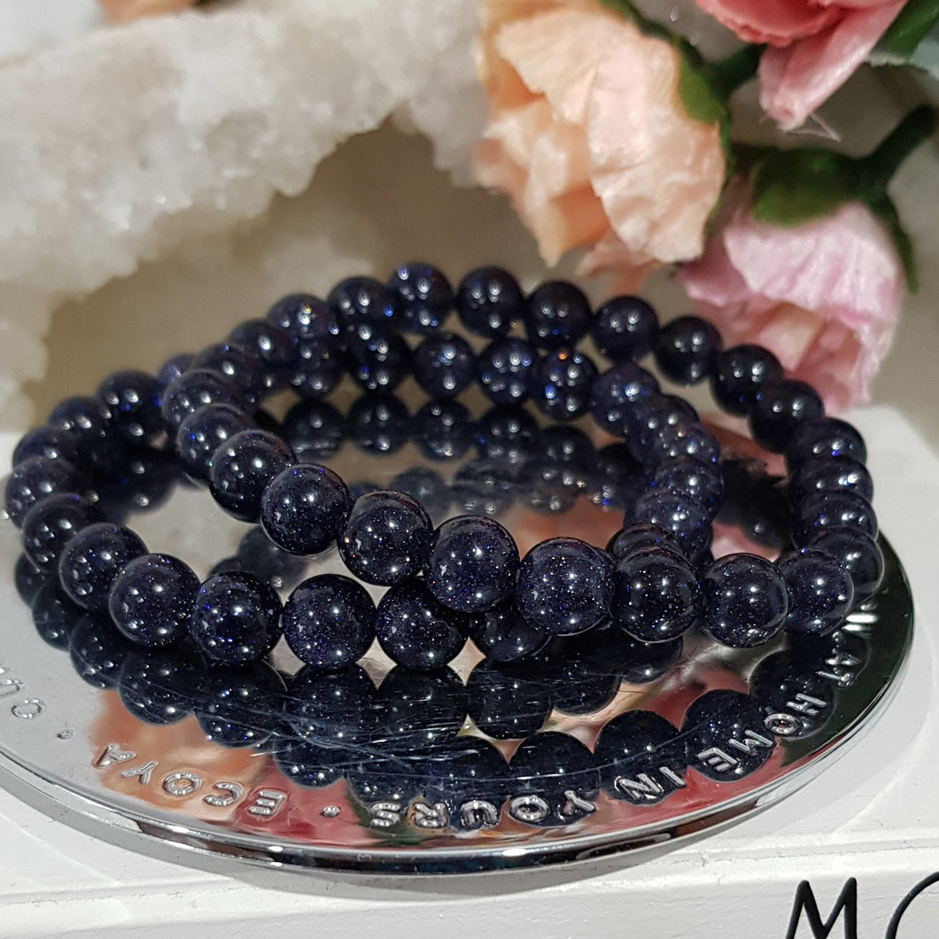 Blue Sandstone Crystal 8mm Beaded Bracelet Gemstone 7.5 inch B72