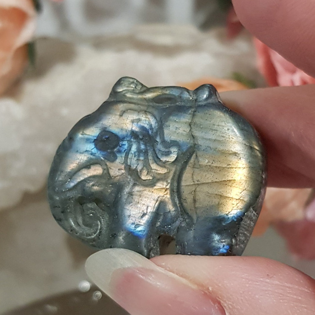 Elephant labradorite crystal carving gemstone 30mm 1