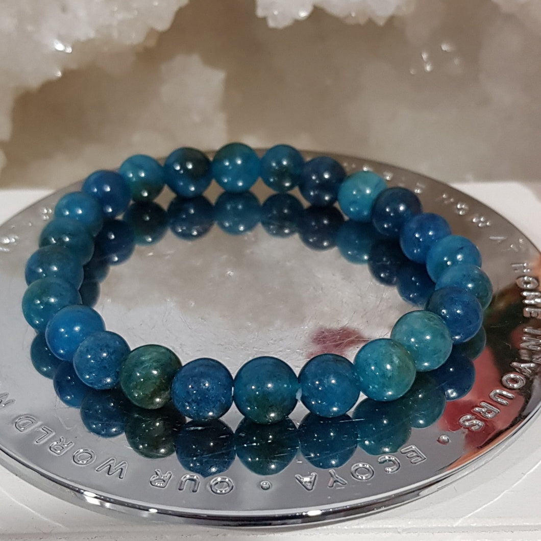 Apatite Crystal Bracelet 8mm gemstone beaded Bracelet 7 - 7.5 inch B91