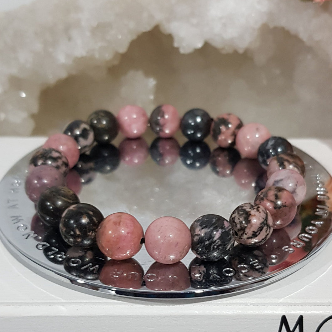 Rhodonite Crystal Bracelet 10mm gemstone beaded Bracelet 8 inch B93