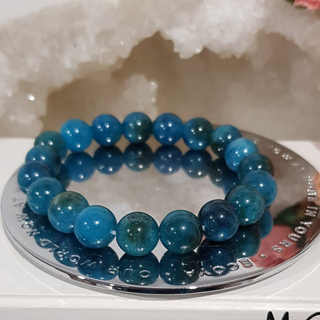 Apatite Crystal Bracelet 10mm gemstone beaded Bracelet 7.5 inch B94