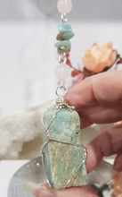 Load image into Gallery viewer, Amazonite Crystal Rough silver wired Energy Enhancer gemstone Suncatcher hanger 210mm 1
