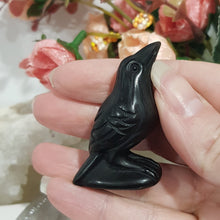 Load image into Gallery viewer, Raven Crow Black Obsidian Crystal Carving Gemstone 50mm 1 HALLOWEEN
