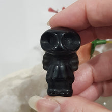 Load image into Gallery viewer, Skeleton with Wings Black Obsidian Crystal Carving Gemstone 40mm HALLOWEEN Tim Burton Style
