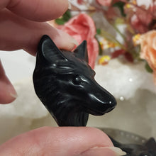 Load image into Gallery viewer, Wolf Head Black Obsidian Crystal Carving 40mm HALLOWEEN
