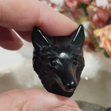 Load image into Gallery viewer, Wolf Head Black Obsidian Crystal Carving 40mm HALLOWEEN
