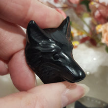 Load image into Gallery viewer, Wolf Head Black Obsidian Crystal Carving 40mm HALLOWEEN
