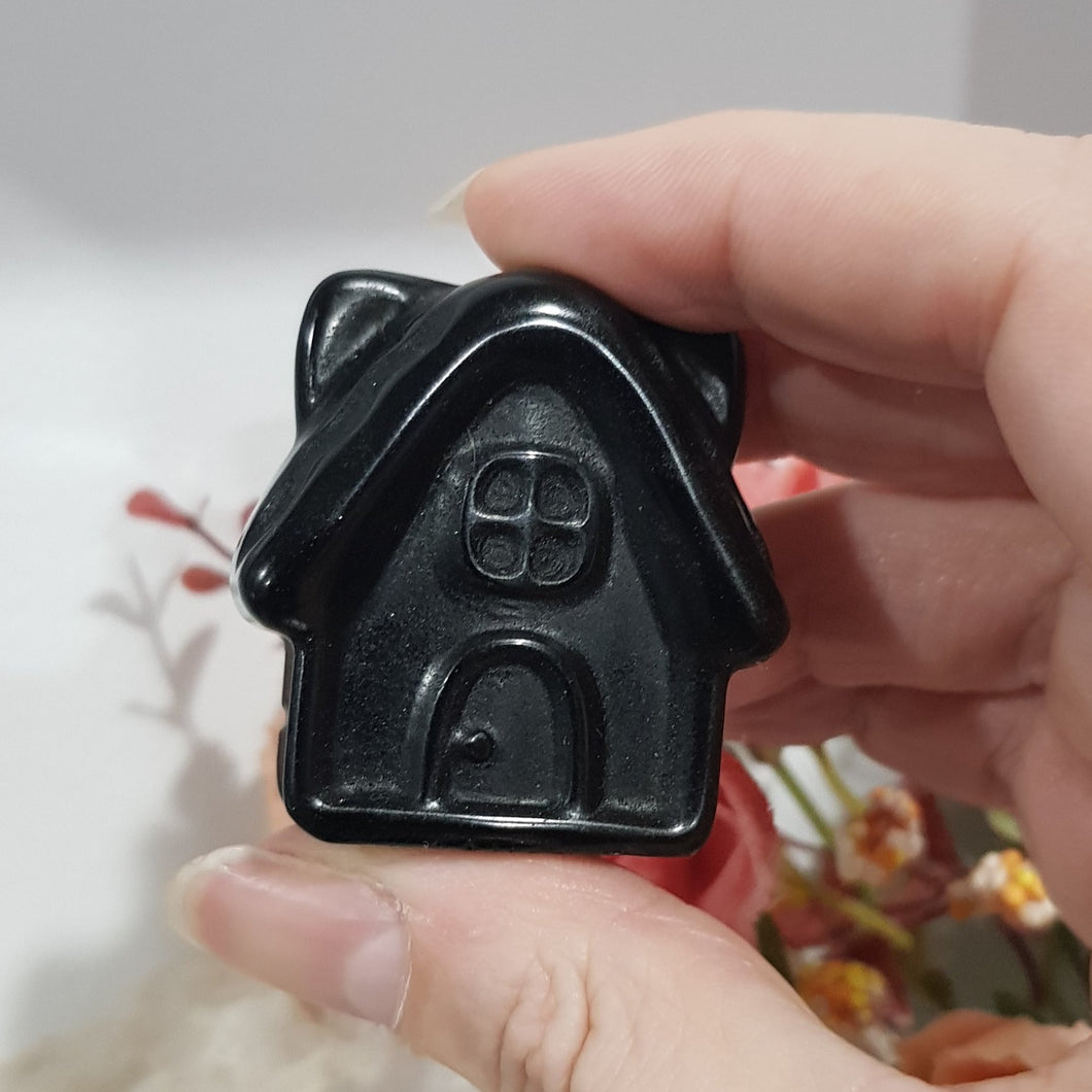 House Black Obsidian Crystal Carving Gemstone Stone 40mm