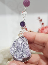 Load image into Gallery viewer, TRANSITION / SPIRITUAL AWAKENING Lepidolite Crystal Rough Silver Wired Energy Enhancer Sun Catcher Ornament 1
