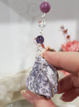 Load image into Gallery viewer, TRANSITION / SPIRITUAL AWAKENING Lepidolite Crystal Rough Silver Wired Energy Enhancer Sun Catcher Ornament 1
