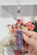 Load image into Gallery viewer, Lepidolite Crystal Point Silver Wired Energy Enhancer Sun Catcher Ornament 3
