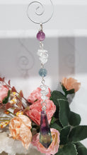 Load image into Gallery viewer, Fluorite Crystal Point Drop Silver Wired Energy Enhancer Sun Catcher Ornament 8
