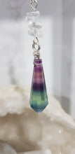 Load image into Gallery viewer, Fluorite Crystal Point Drop Silver Wired Energy Enhancer Sun Catcher Ornament 8
