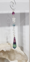 Load image into Gallery viewer, Fluorite Crystal Point Drop Silver Wired Energy Enhancer Sun Catcher Ornament 8
