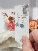 Load image into Gallery viewer, Blue Fluorite Crystal Beaded 8mm Gold Earrings Gemstone E33
