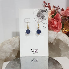 Load image into Gallery viewer, Sodalite Crystal Beaded 8mm Gold Earrings Gemstone E44
