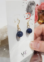 Load image into Gallery viewer, Sodalite Crystal Beaded 8mm Gold Earrings Gemstone E44
