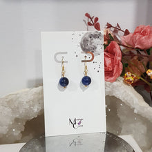 Load image into Gallery viewer, Sodalite Crystal Beaded 8mm Gold Earrings Gemstone E47
