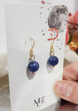 Load image into Gallery viewer, Sodalite Crystal Beaded 8mm Gold Earrings Gemstone E47
