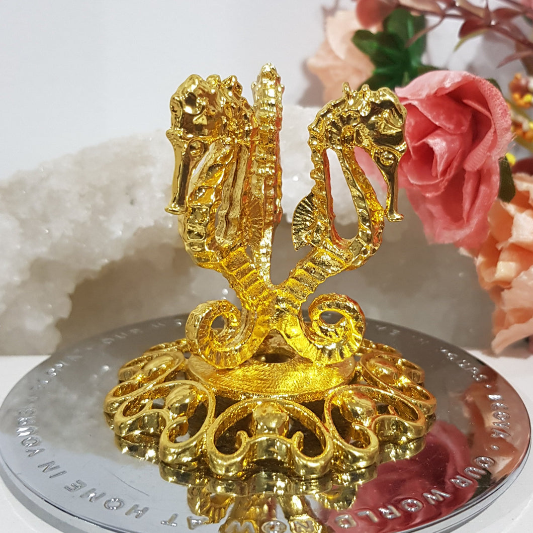 Sphere Stand SEAHORSE gold alloy crystal stand 60mm