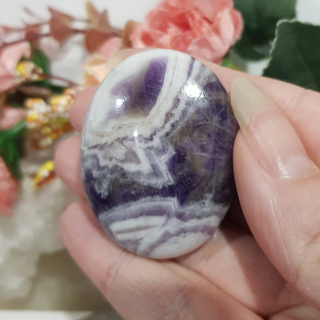 Amethyst Chevron Crystal Carving Palm Stone 45mm 3