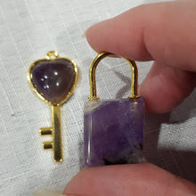 Load image into Gallery viewer, Key &amp; Lock Amethyst crystal carving gemstone 35mm
