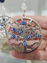 Load image into Gallery viewer, PROTECTION &amp; LOVE - Evil Eye Crystal Lapis Lazuli Tree of Life Silver Energy Enhancer / Hanger / Sun Catcher Hanger 170mm EE64
