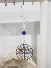 Load image into Gallery viewer, PROTECTION &amp; LOVE - Evil Eye Crystal Lapis Lazuli Tree of Life Silver Energy Enhancer / Hanger / Sun Catcher Hanger 170mm EE64
