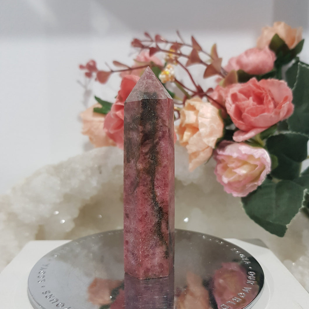 Rhodonite Crystal Point Gemstone Tower Stone 80mm 6