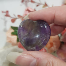 Load image into Gallery viewer, Gorgeous Amethyst Heart Worry Stone Crystal Carving Stone. Spiritual growth and intuition. Place in your pocket or bag to relieve stress and anxiety. 
