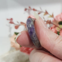 Load image into Gallery viewer, Gorgeous Amethyst Heart Worry Stone Crystal Carving Stone. Spiritual growth and intuition. Place in your pocket or bag to relieve stress and anxiety. 
