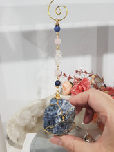 Load image into Gallery viewer, LOVE &amp; EMOTIONAL BALANCE Sodalite Crystal Rough Gold Energy Enhancer Sun Catcher Suncatcher Crystal Hanger Ornament 1
