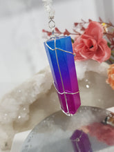 Load image into Gallery viewer, SPIRITUAL POWER &amp; PROTECTION Titanium Aura Quartz crystal gemstone point Silver Energy Enhancer Suncatcher hanger 7
