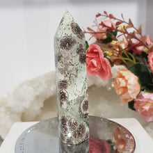 Load image into Gallery viewer, Green Flower Agate Crystal Point Tower Stone 100mm 2  SO PRETTY
