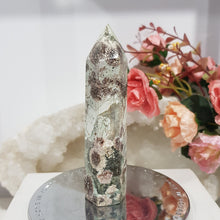 Load image into Gallery viewer, Green Flower Agate Crystal Point Tower Stone 100mm 2  SO PRETTY
