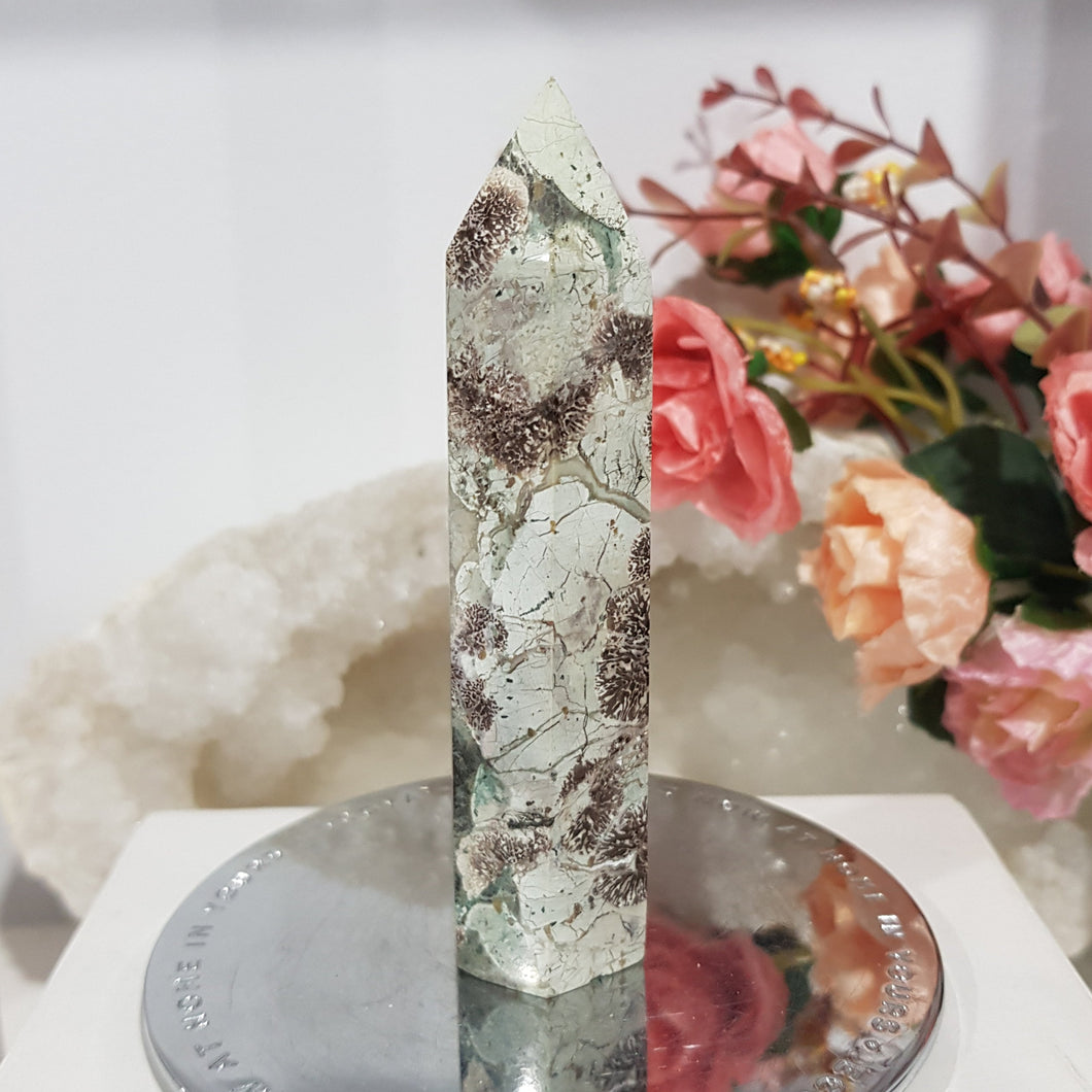 Green Flower Agate Crystal Point Tower Stone 100mm 2  SO PRETTY