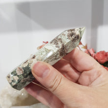 Load image into Gallery viewer, Green Flower Agate Crystal Point Tower Stone 100mm 2  SO PRETTY
