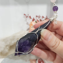 Load image into Gallery viewer, INTUITION / LOVE / TRUST Amethyst Crystal Sceptor Point Silver Wired Energy Enhancer / Sun Catcher / Hanger / Ornament 8
