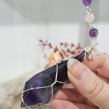 Load image into Gallery viewer, INTUITION / LOVE / TRUST Amethyst Crystal Sceptor Point Silver Wired Energy Enhancer / Sun Catcher / Hanger / Ornament 8
